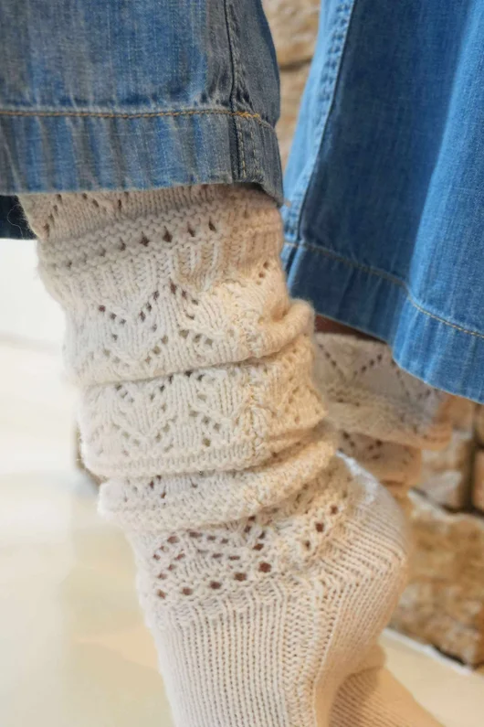 Pointelle Knit Slouch Socks Ecru /30=